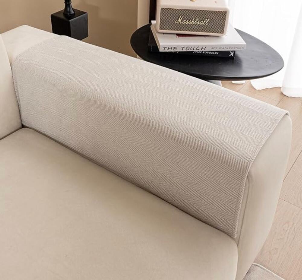 1 Pack Chenille Sofa Couch L Shaped Armrest Cover, Beige White, 27"x 27"